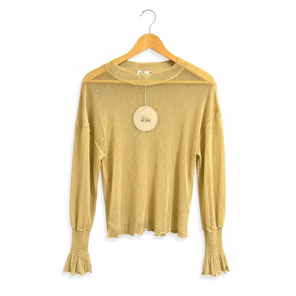 Princess Polly Dyers Gold Shimmer Mesh‎ Long Sleeve Top US 4 NWT